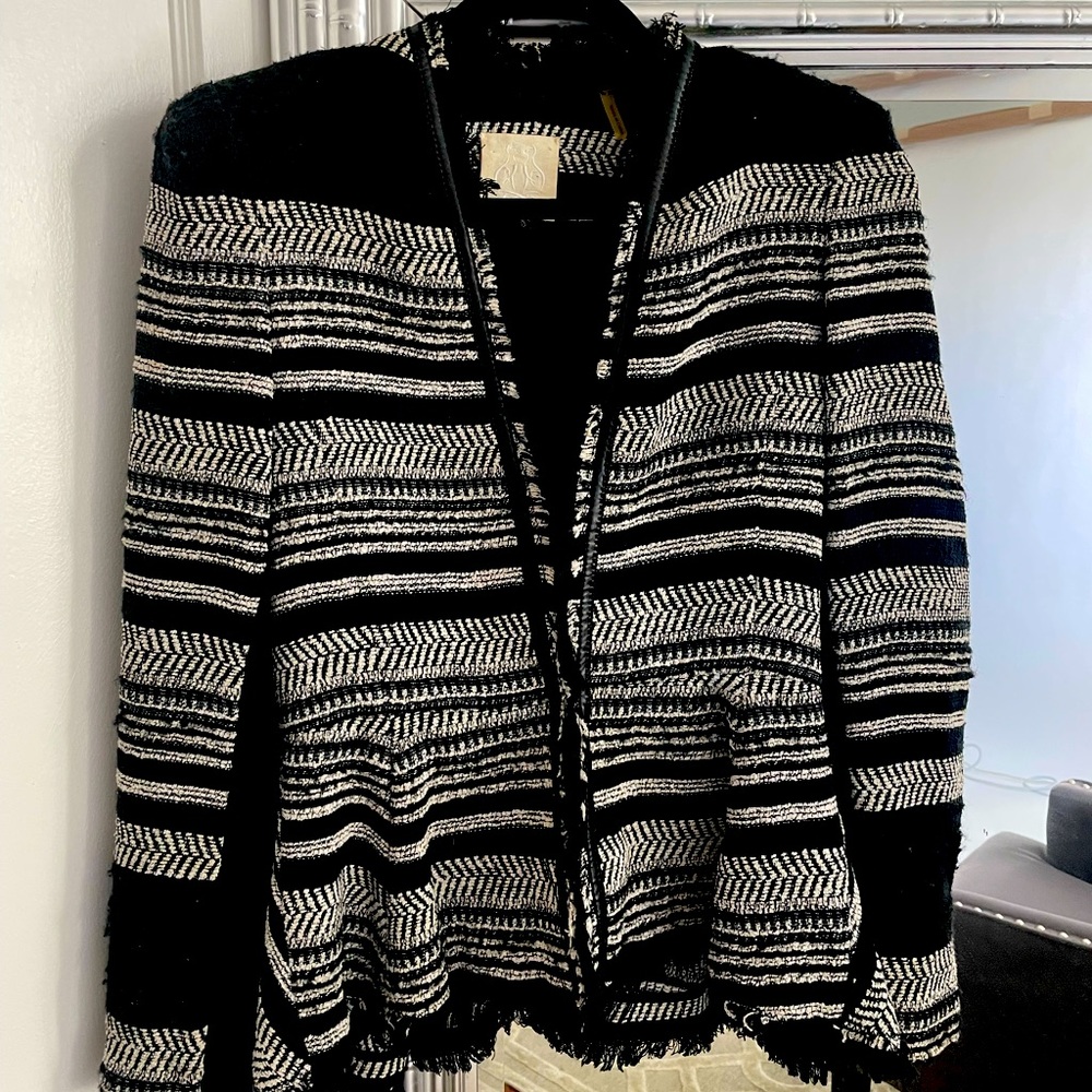 Rebecca Taylor Black and White Striped Tweed Blazer